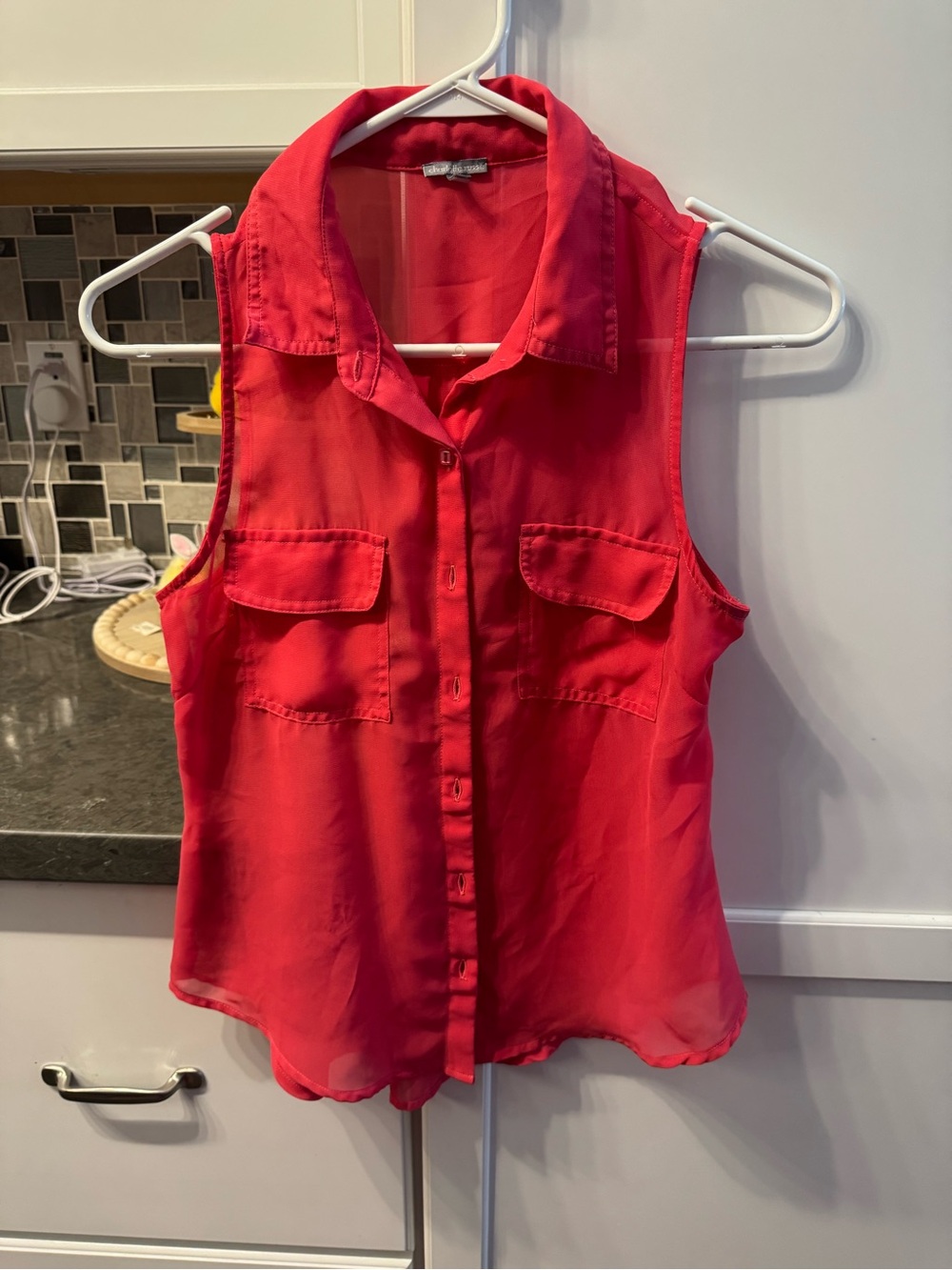 Charlotte Russe Red Sleeveless Button-Front Blouse